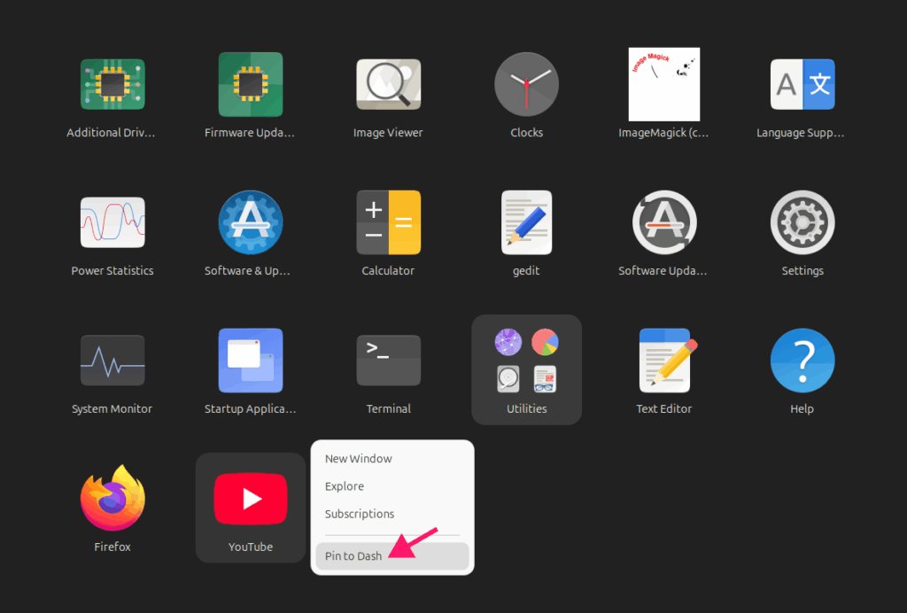 Pin shortcut to dash in Linux