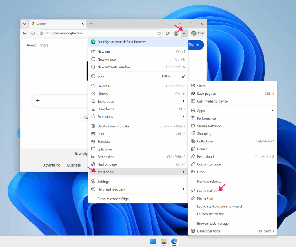 Pin to taskbar in Edge