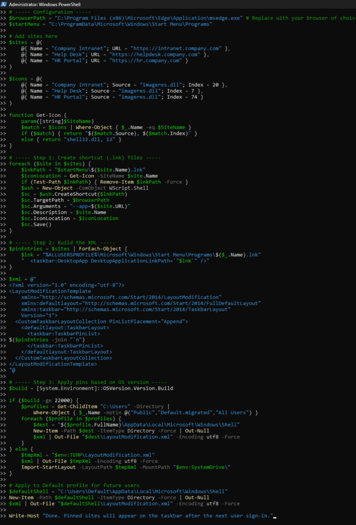 PowerShell script to create shortcuts