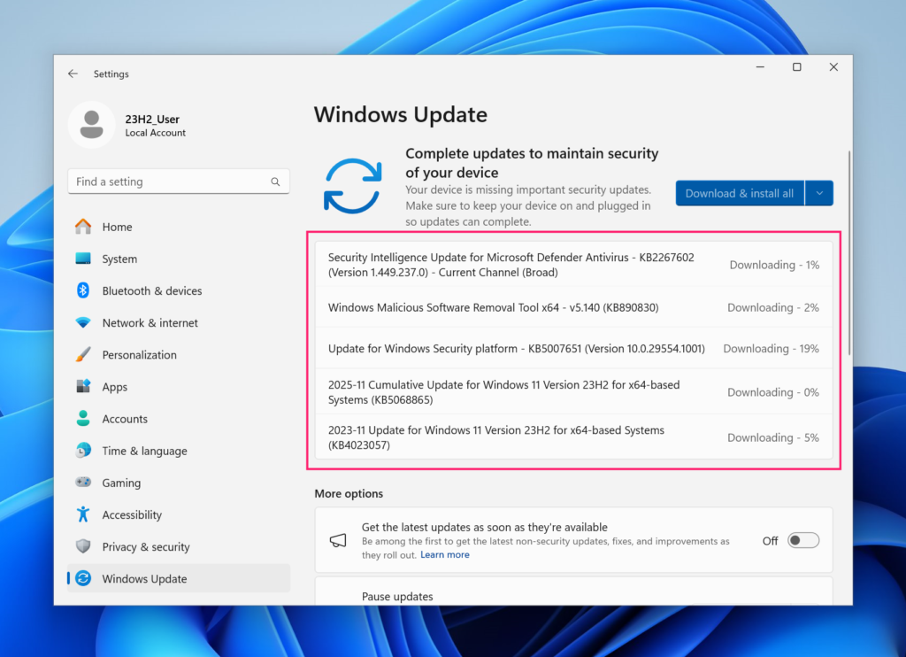 Previous Windows updates