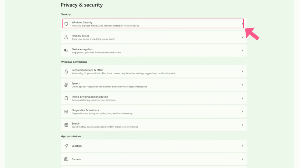 Privacy and securtiy in Settings
