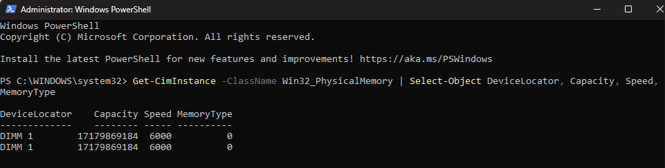 Ram specs command in PowerShell