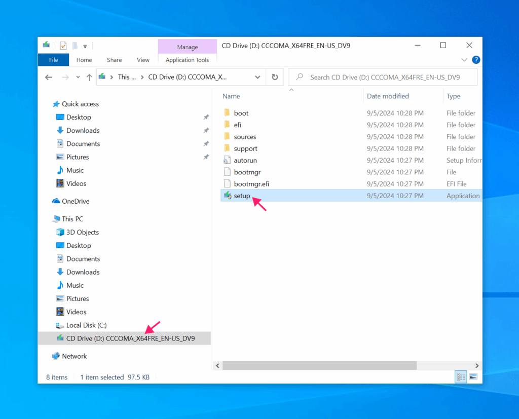 Run Setup.exe for Windows istallation