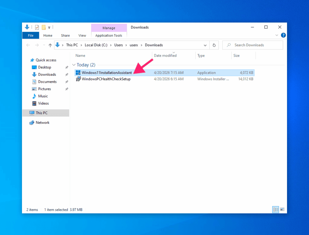 Run Win11 installation assistant