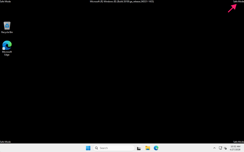 Safe mode desktop