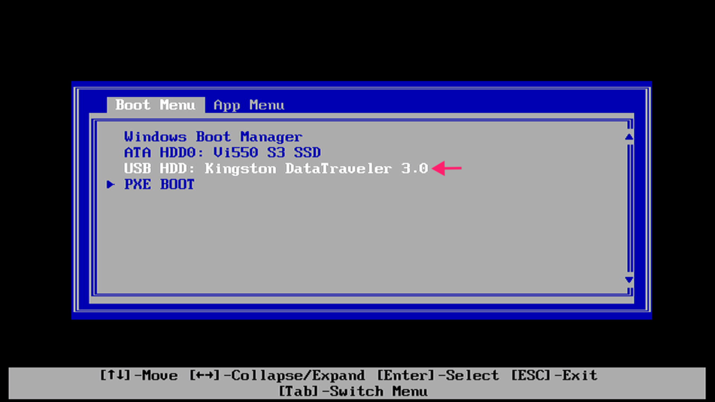 Select correct USB boot drive