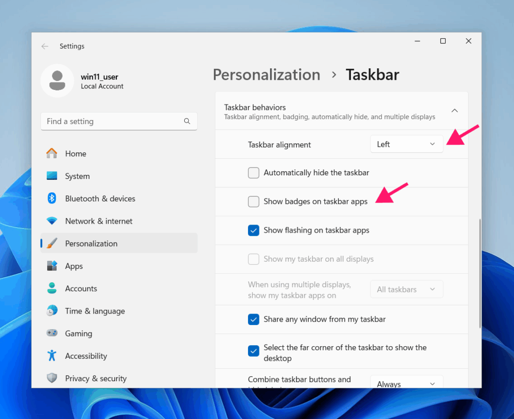 Set Taskbar alignment