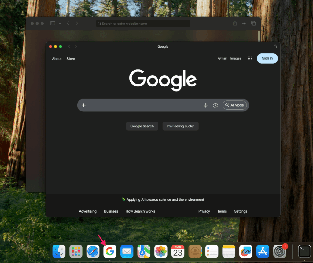 Shortcut in dock on macOS