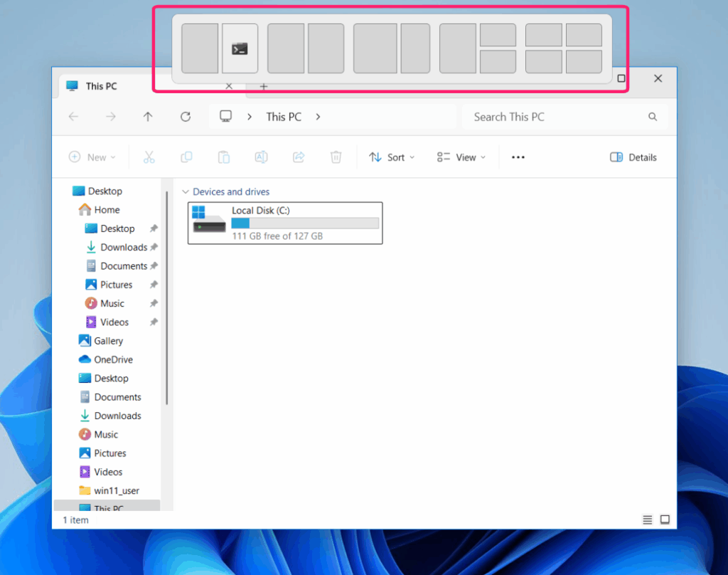 Snap layouts in Windows 11