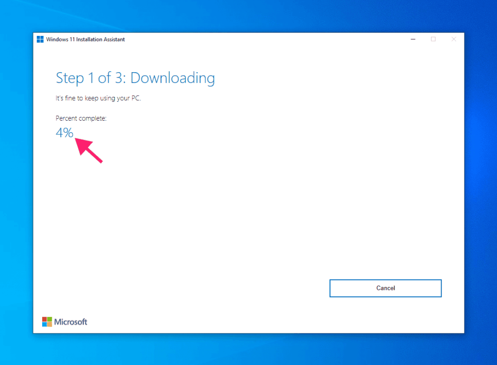 Step 1 of 3 downloading Windows