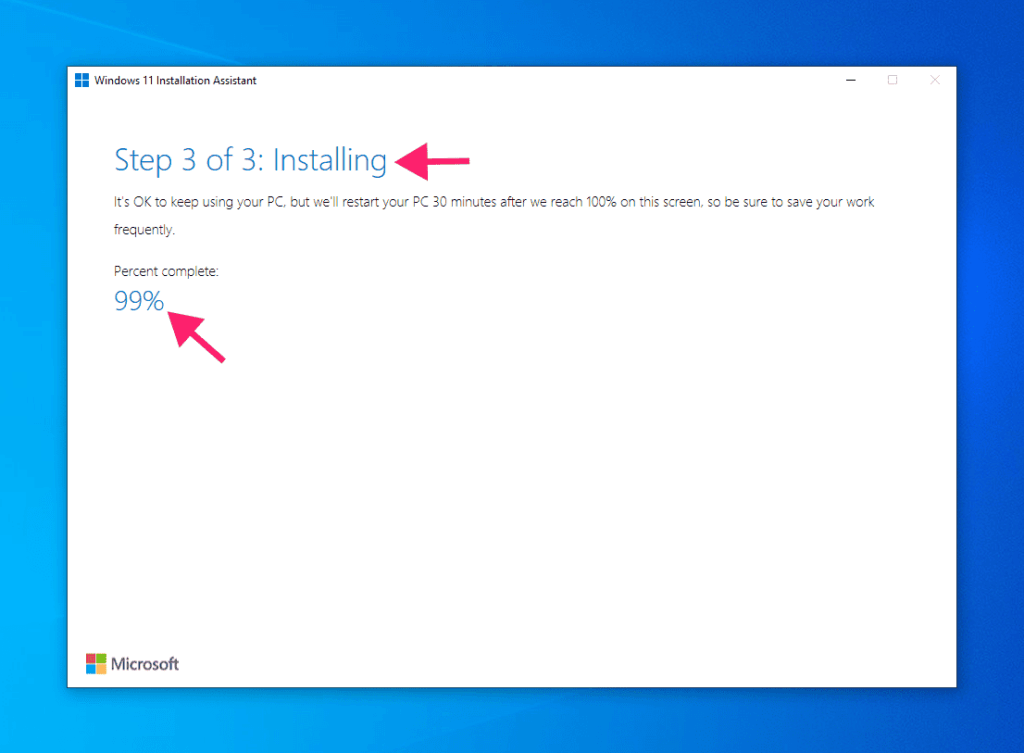 Step 3 of 3 downloading Windows