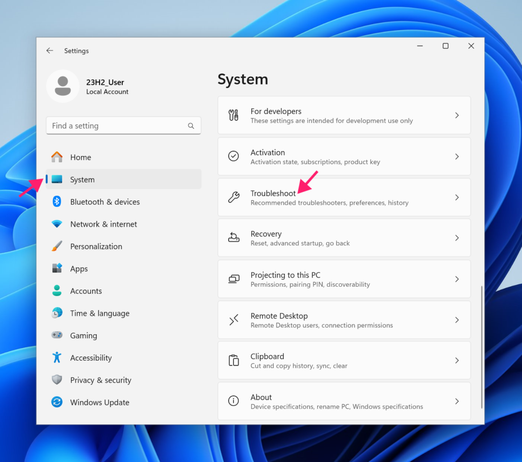 System Update troubleshooter