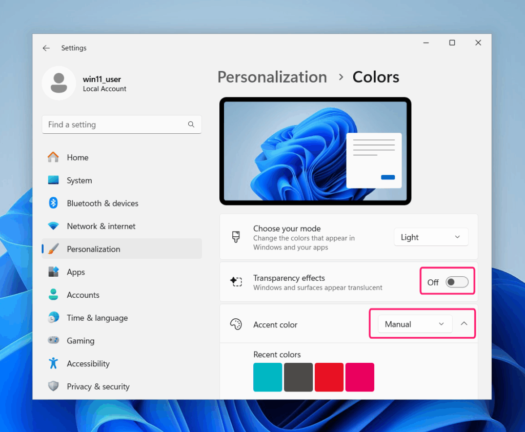 Transparency effects and accent color