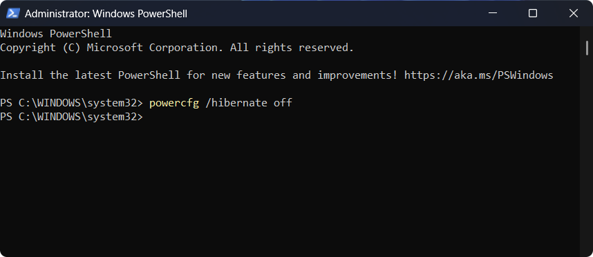Turn off hibernation in PowerShell