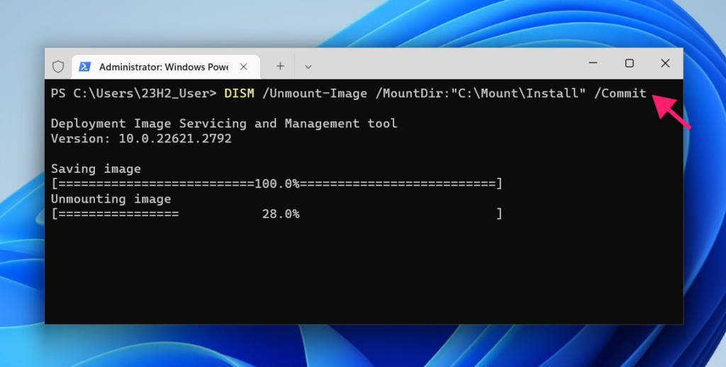 Unmount image in CMD