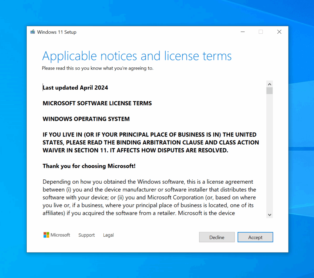 Warning for Windows 11 installatio