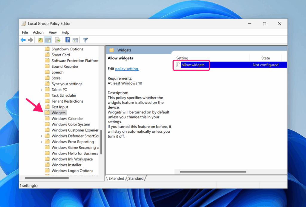 Widgets control in gpedit