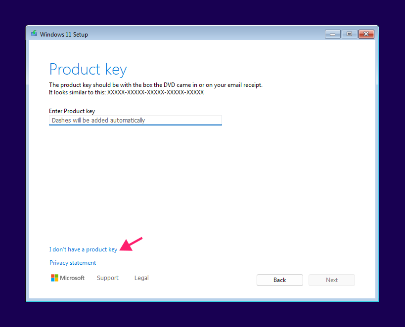 Windows 11 product key page