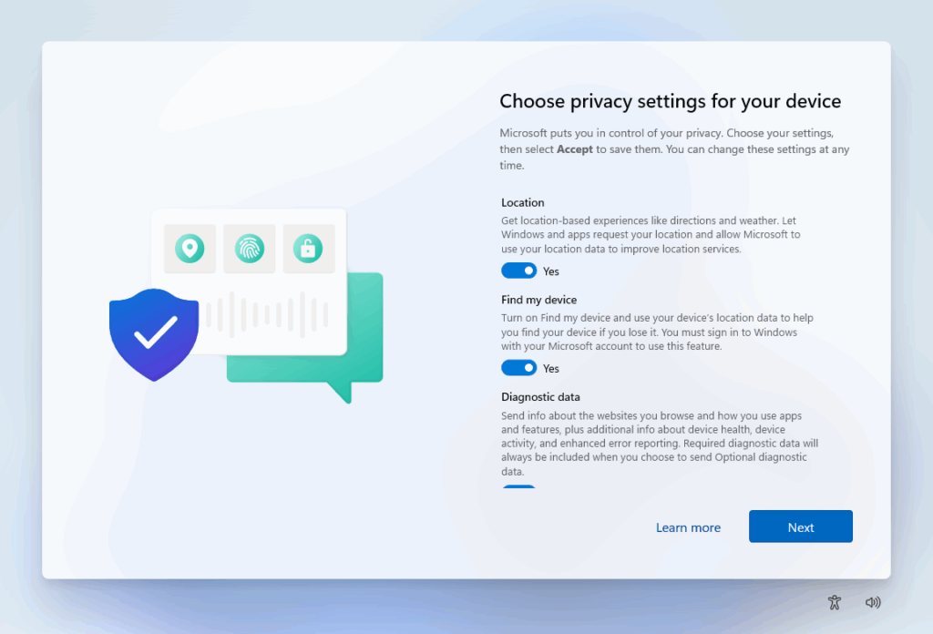 Windows 11 setup change privacy settings