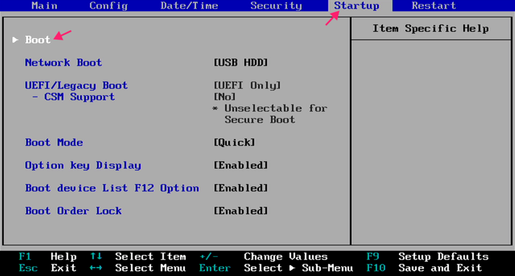 Boot or startup section on legacy BIOS