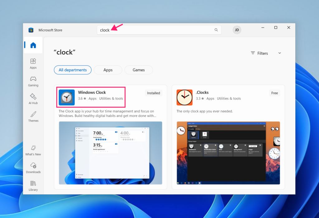 Clock on Microsoft Store