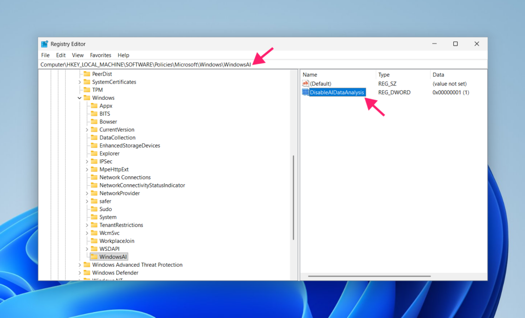 Create DWORD for disabling Recall