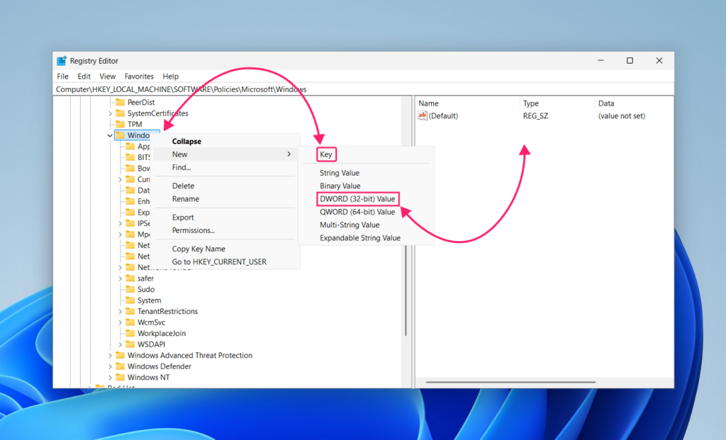 Create new DWORD value
