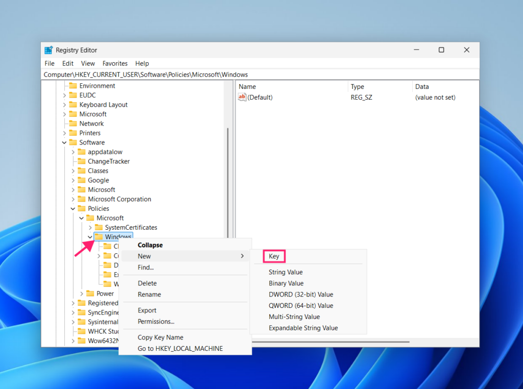 Create new Explorer key in registry