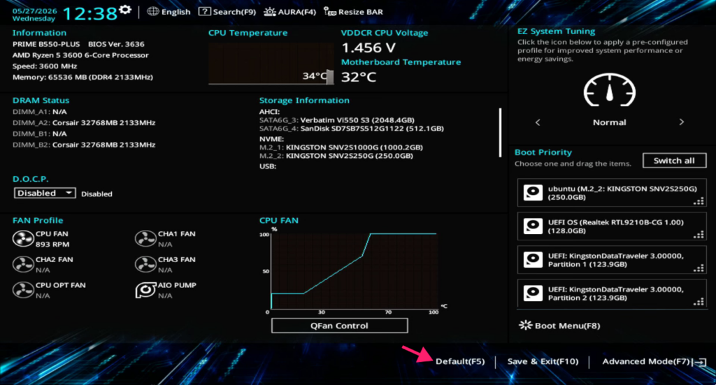 Defaults button on modern UEFI firmware