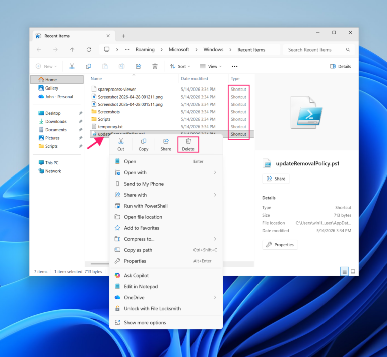 How to clear recent files in Windows 11