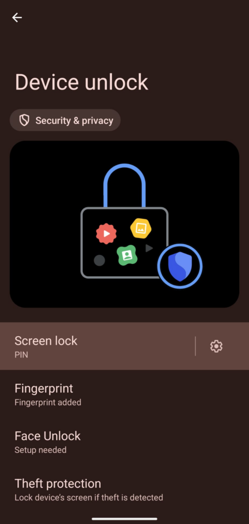 Device unlock settings in Android Device unlock settings in Android