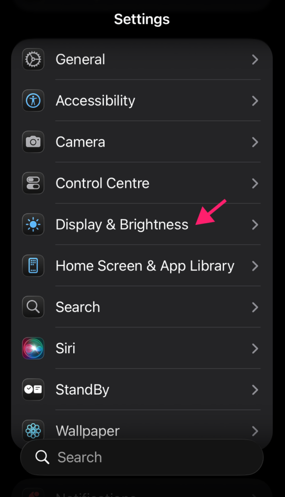 Display and Brightness settings on iOS Display and Brightness settings on iOS