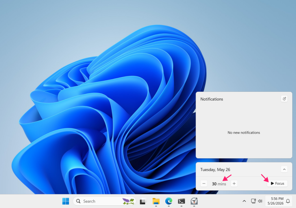 Focus session from Notification Center