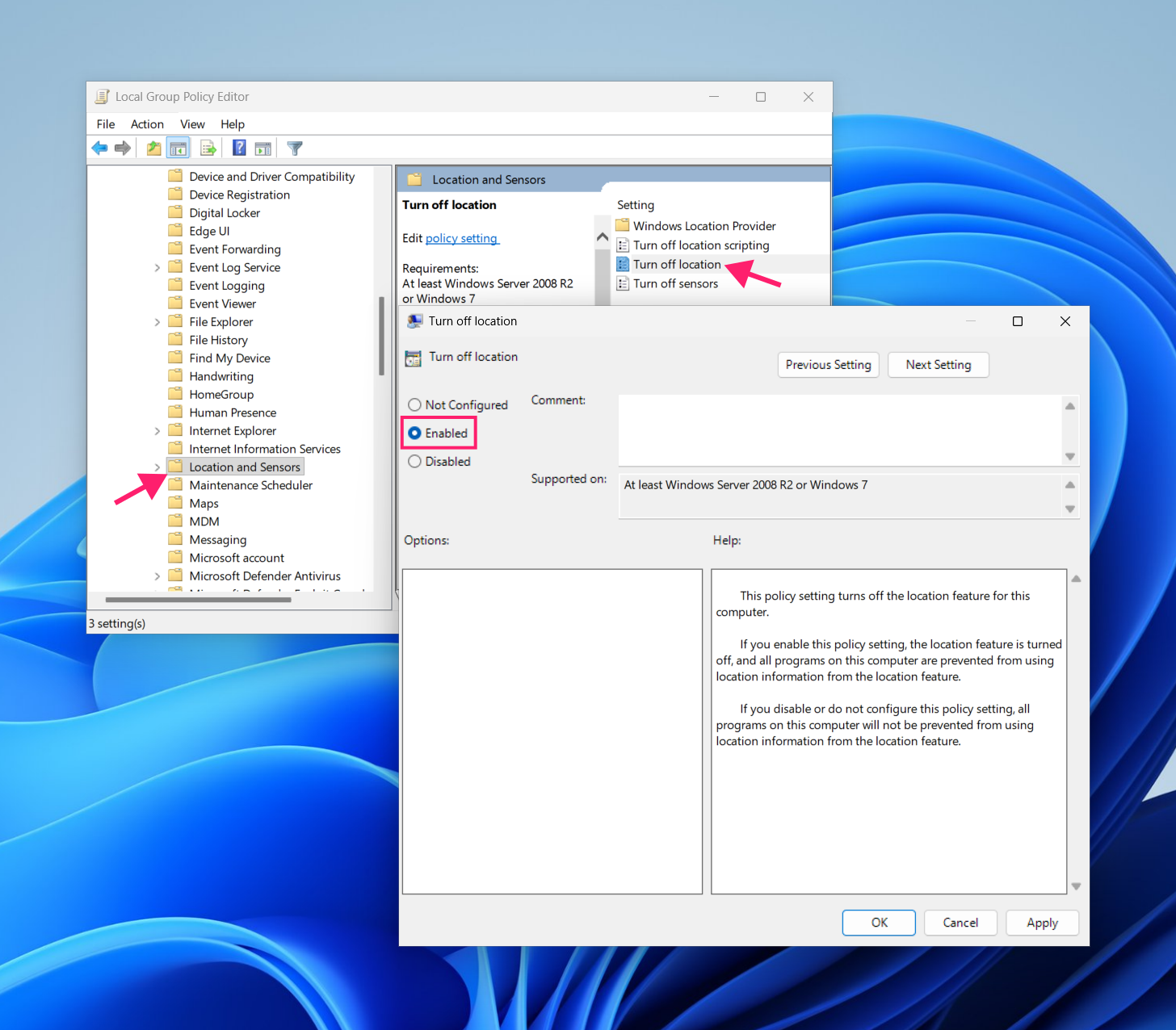 How to enable or disable location services in Windows