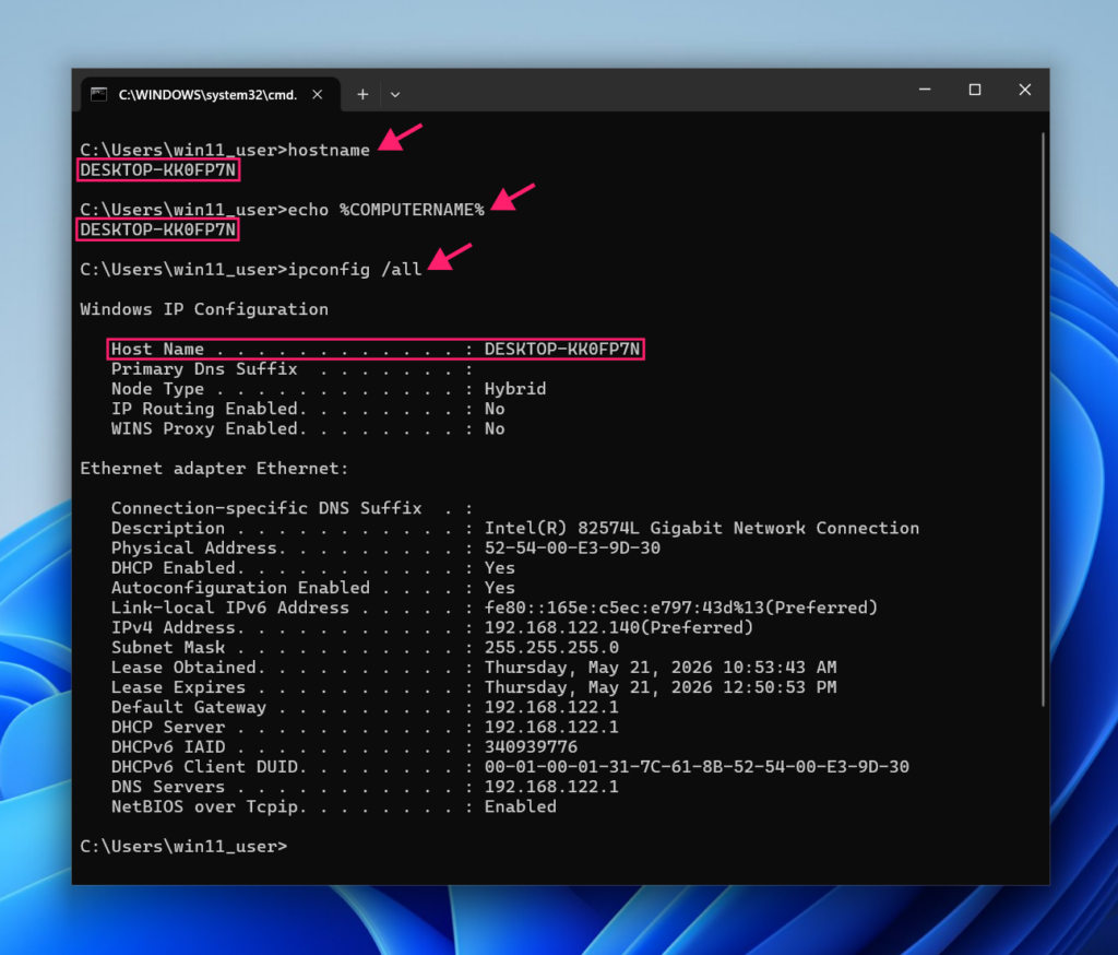 Get device name through Command Prompt