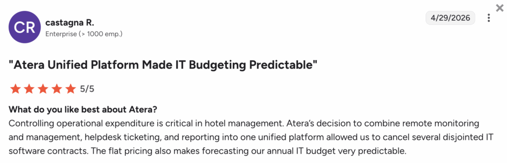 Gt user comment about Atera platform