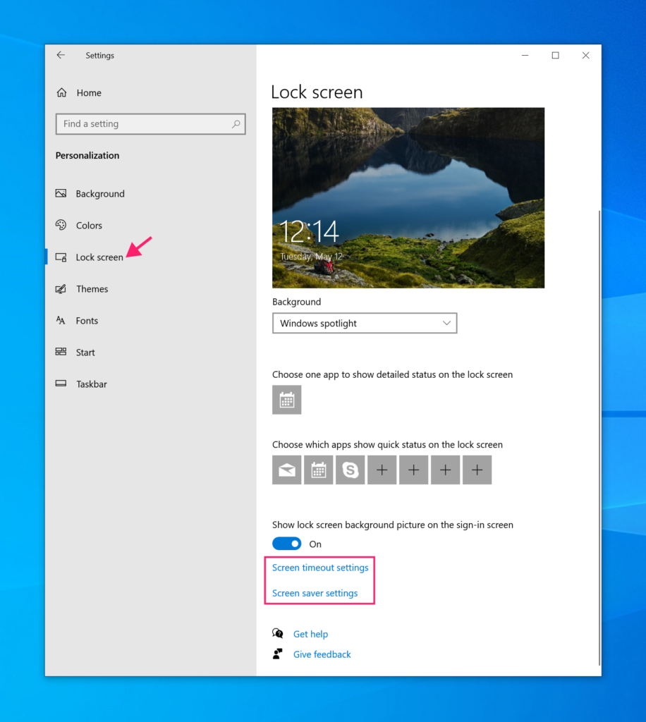 Lock screen settings in Windows 10 Lock screen settings in Windows 10