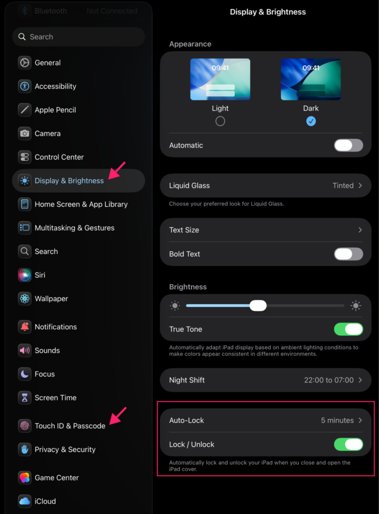 Lock screen settings on iPad Lock screen settings on iPad