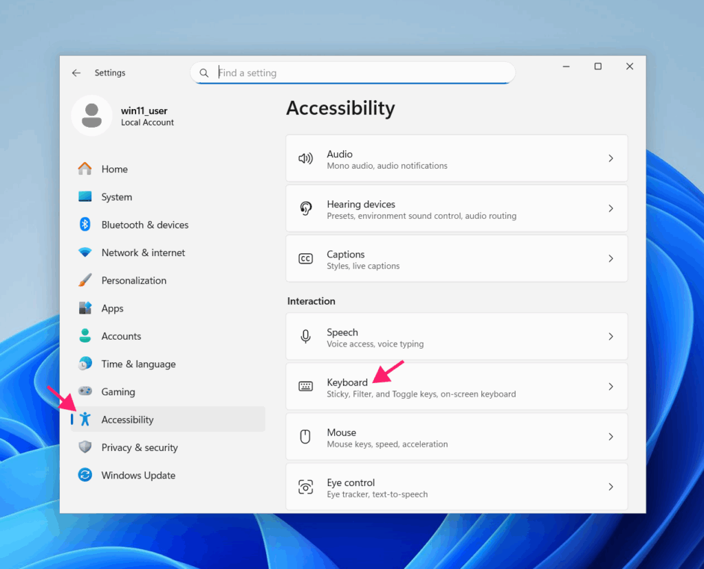 Navigate to Keyboard