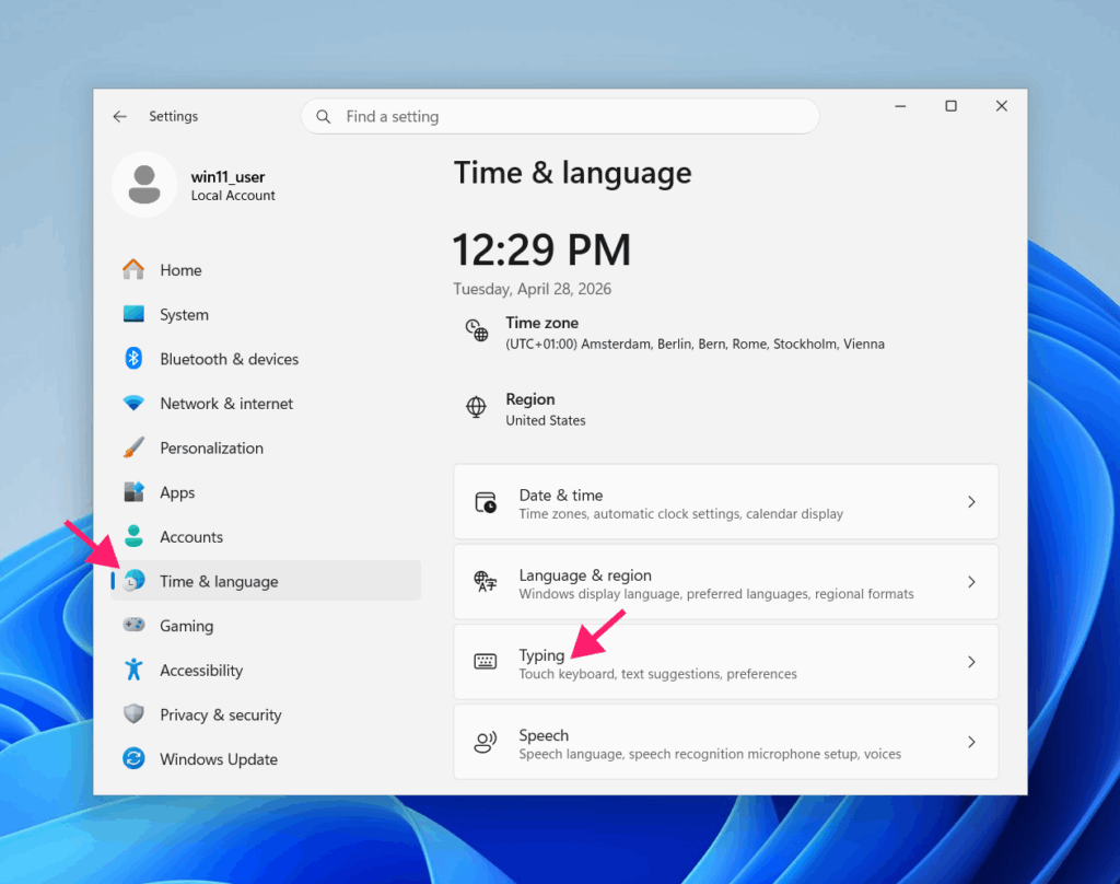 Navigate to Typing setting