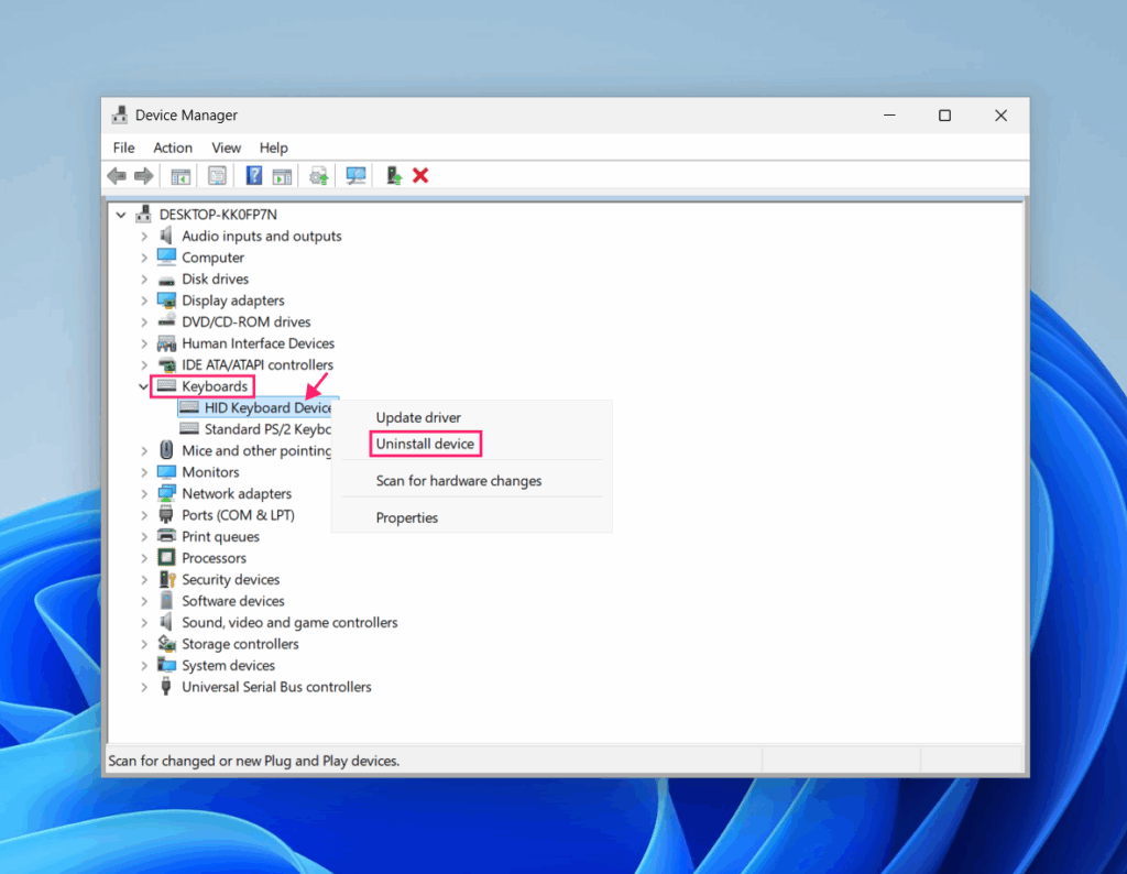 Navigate to Uninstall Device