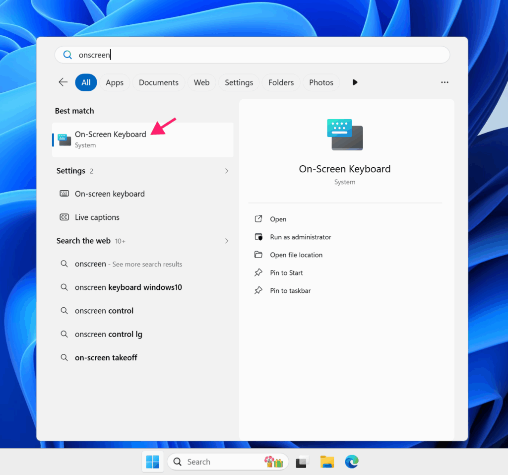 Navigate to on-screen keyboard
