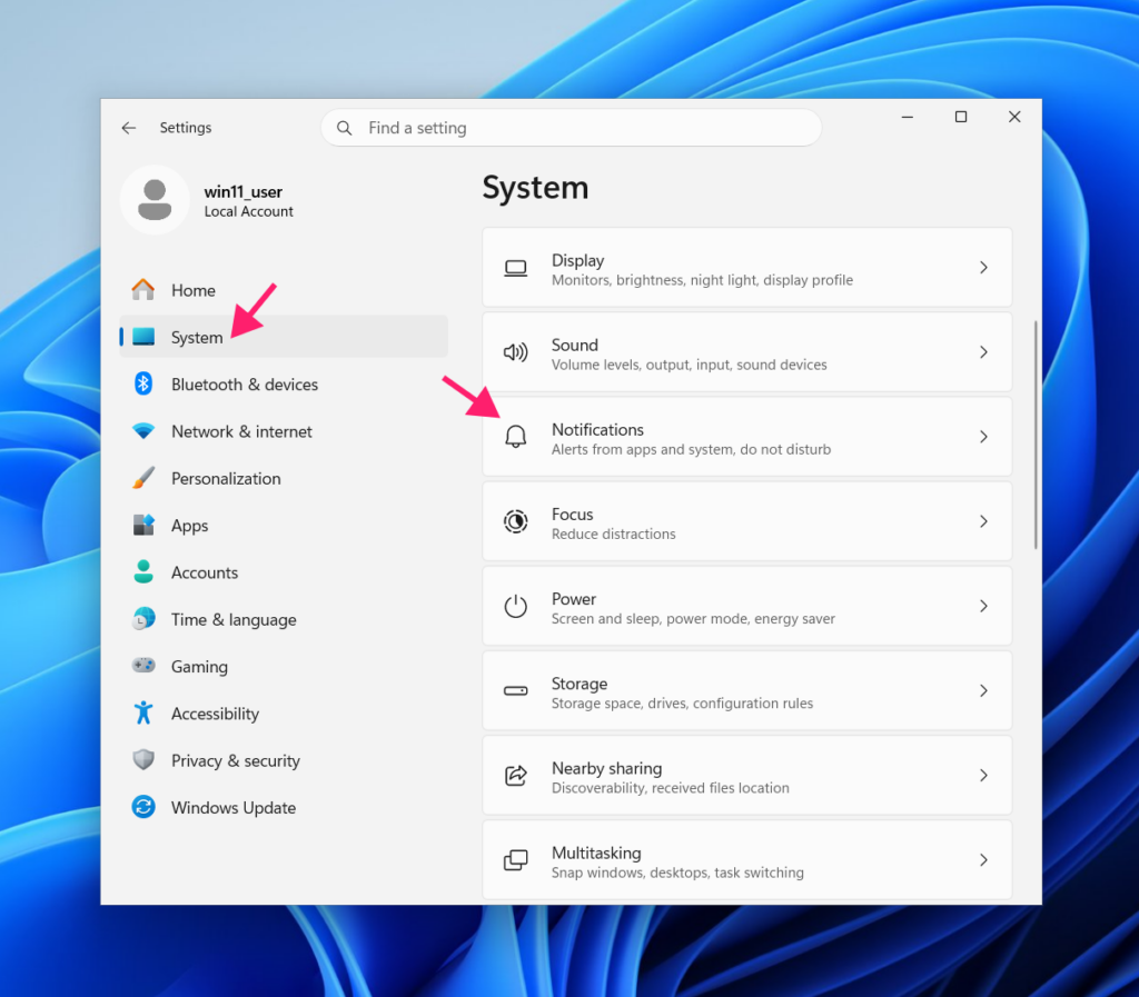 Notifications in System Settings