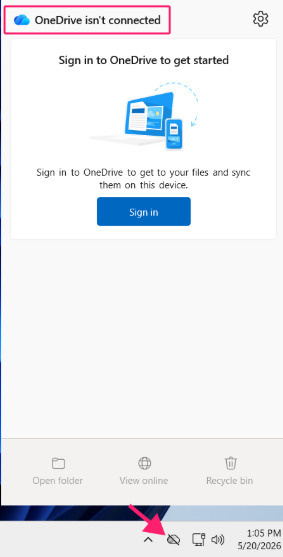 OneDrive isn’t connected message