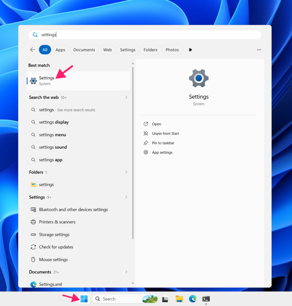 Open Settings menu