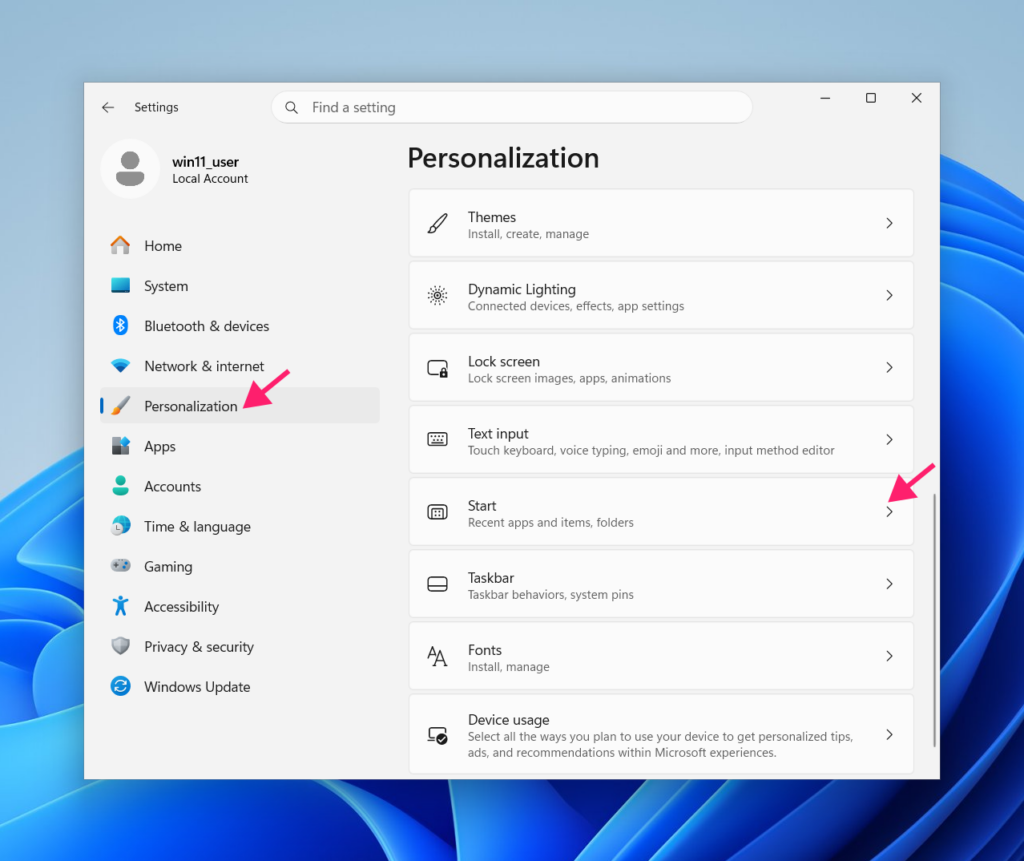 Personalization settings