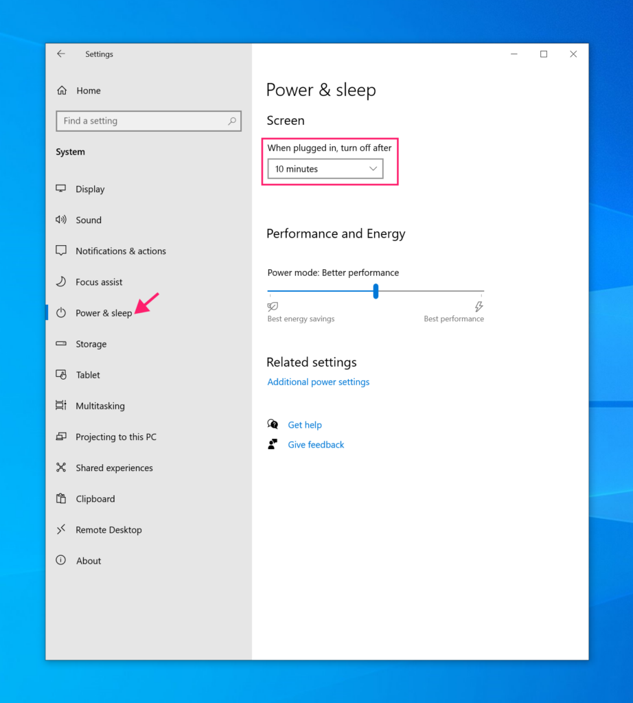 Power and sleep settings in Windows 10 Power and sleep settings in Windows 10