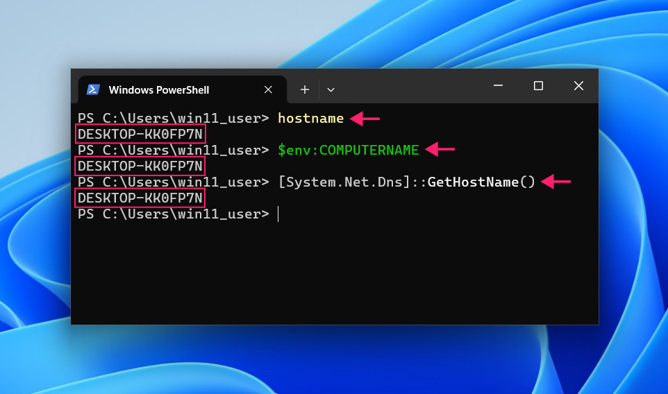 PowerShell commands for getting device name