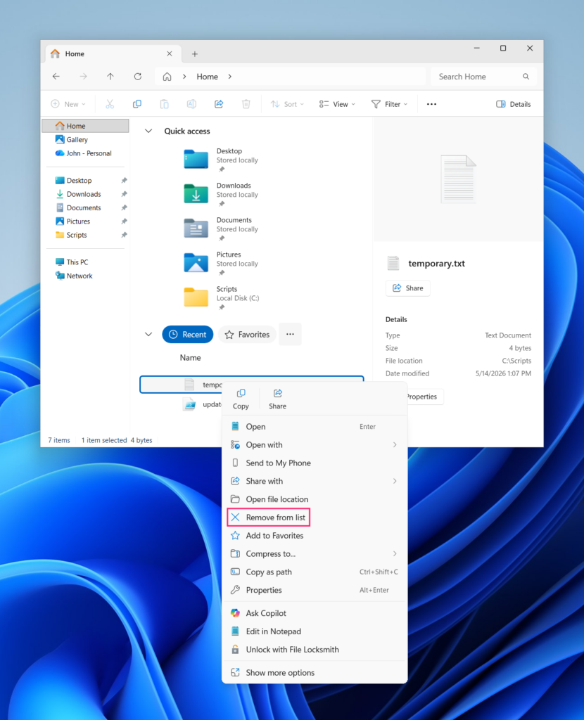 Remove single file from history