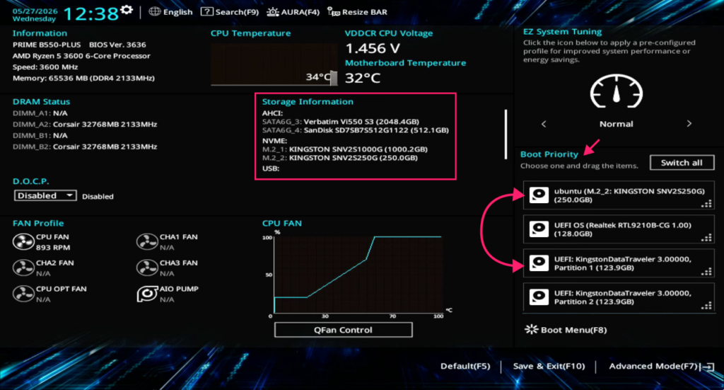 Reorder boot drives on modern UEFI interfaces